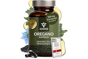 ‎HELDENGRÜN Heldengrün® Oregano & Schwarzkümmelöl Kapseln [HOCHDOSIERT] 100 mg Carvacrol pro Kapsel - Bio Oregano Öl mit +82% Carvacrol aus Griechenland - magensaftresistent, laborgeprüft & vegan - 90 Stück