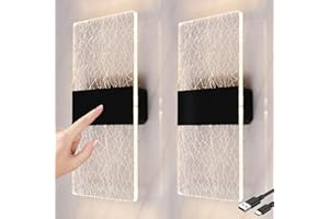 ‎BOBOPAI BOBOPAI USB Akku Aufladbare Wandleuchte Kabellos Batterie Touch Control Wandlampe mit Schalter, 3000K Dimmbare Innen LED Wandleuchten ohne bohren und Stromanschluss, Schwarz, 3W, 4000mAh, 2 Stück