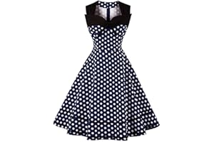 AXOE Femme Robe Vintage Années 50 60 Motifs Pois ou Uni Taille Haute Coupe A Robe Cocktail Soirée Ville Coton Élastique
