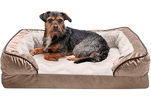 Furhaven Medium Memory Foam Dog Bed Perfect Comfort Plush & Velvet Waves Sofa-Style w/Removable Washable Cover - Brownstone, Medium