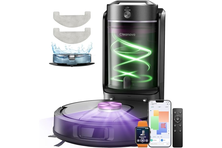 Vexilar W15 Robot Vacuum Cleaner with Mapping 15000PA, 3 Hours Autonomy, Automatic Emptying, Bagless, Robot Vacuum Cleaner Mapping with Station for Carpets/Floors