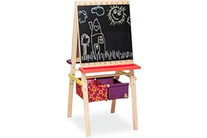 ‎B. TOYS BY BATTAT B. toys Tafel Kinder, Maltafel mit Kreidetafel, Whiteboard, Papierhalterungen, Ablagen und 2 Behälter für Zubehör – Staffelei Holz Spielzeug ab 3 Jahre