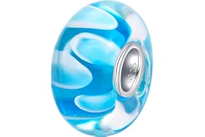 Andante-Stones argento 925 Sterling vetro murano perlina color blu - bianco elemento pallina per perline European Beads + sacchetto di organza