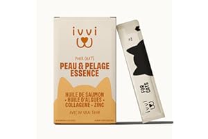 ivvi Peau & Pelage Essence pour Chats – Crème à lécher avec Huile de Saumon, Huile d’algue, Zinc & collagène – Soutien Peau et Pelage – 30x15g – au Vrai Thon