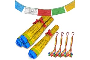 XSHAO® 4 Bandiere Tibetane, Bandiere di Preghiera Tibetane con 4 Nodi di Buon Auspicio per Sale di Meditazione/Decorazione Esterna e Preghiere Buddiste, 5 Metri di Lunghezza 20