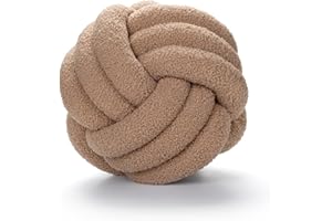 Fay Bless Modern Home Decor Knot Ball Pillow - Handmade Soft Round Cushion for Bedroom, Bed, and Living Room (Khaki,22CM)