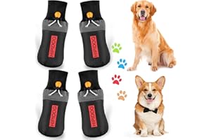 AILA Dog Boots, 2 Pairs Dog Paw Protector Waterproof Dog Shoes with Adjustable Drawstring, Plush Lining Anti-slip Dog Boots Paw Protector Waterproof Dog Walking Boots for Small Medium Dogs Winter-Black(L)