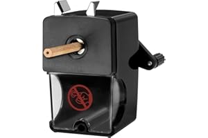 ‎WESTCOTT Westcott Spitzmaschine mit Kurbel | Manueller Anspitzer für Stifte 7-12mm | Spitzer mit Dose und Tischklemme | Einstellbare Spitzenform spitz oder rund | E-14216 00