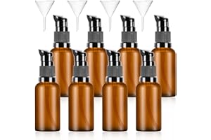 KTPCN 8 Pcs 30 ML Flacon Pompe Vide en Verre Marron, Flacons à Pompe en Verre Ambré Vides Rechargeables, Bouteilles Distributeur de Lotion avec Pompe pour Lotions Crème Cosmétiques, avec 4 Entonnoirs (8)