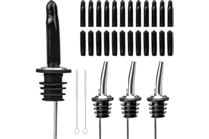 Roosea 28Pcs Vertedor de Acero Inoxidable para Botellas con Tapón y 2 Cepillos de Limpieza Vertedores de Botellas Vertedor de Vino Vertedores Boquilla Cónica para Aguardiente Bebidas Vinagre Aceite
