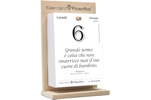 Il Calendario Filosofico 2025 avec support en bois, format A6 10 x 14 cm, le premier et l'original calendrier de table avec 365 jours de phrases philosophiques, lire chaque jour une phrase, créé à