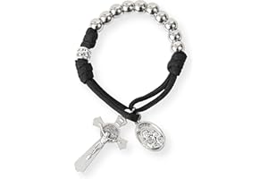 Nazareth Store Oliva Militar Una Década Rosario Paracord Cuentas de Plata Rosario de Bolsillo para Coche Ruega por Nosotros Medalla de San José y Cruz de San Benito