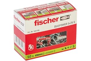 fischer - Cheville bi-matière et multi-matériaux DUOPOWER 5x25 avec vis/Boîte de 50
