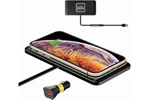 Polmxs Antypoślizgowa szybka bezprzewodowa podkładka ładująca z ładowarką samochodową QC3.0 kompatybilna z Airpods, iPhone 14/13/12/11/X, GalaxyS22/S21/S20