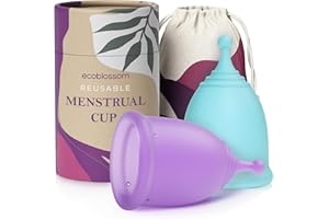 EcoBlossom Reusable Menstrual Cup Multipack - The Most Reliable Medical Grade Silicone Period Cups - Comfortably Use for 12 Hours. Set of 1 Large, Pink Cup and 1 Large Blue Cup.