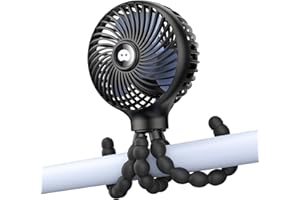 SMARTDEVIL Ventilatore USB,Versatile con Batteria da Flessibile Treppiede,3 Velocità, Forte Flusso d'aria, Silenzioso Ventola USB Portatile,per per Passeggino,Tapis Roulant,Tenda,Viaggiare(Nero)