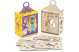 Baker Ross FC294 Kit Lanterne della Natività di Legno per Bambini - Confezione da 3, Set di Artigianato in Legno per Bambini, Attività Creative per Bambini da Colorare, Decorare ed Esporre