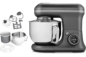 MEDION Robot de cuisine (1 200 watts, 8 vitesses, mélanger pétrir remuer, écran digital, bol en inox de 5 litres, bol à glace pour la préparation de glace, MD18420) Anthracite