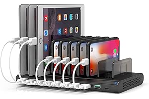 Alxum 120W USB C Charging Station for Multi Devices with QC 3.0 Fast Charge, iPad Tablet Charging Station Organizer with Detachable Dividers, Black