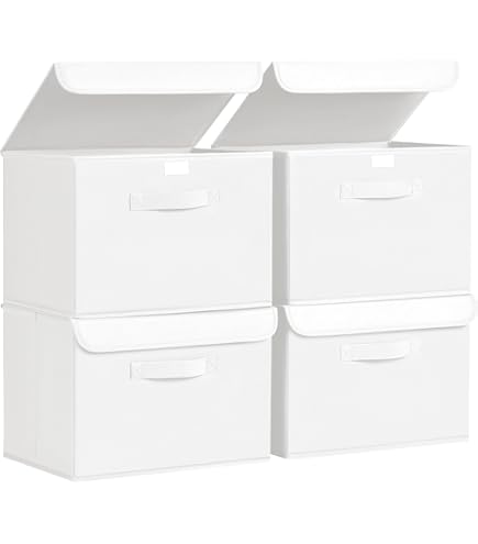 GUOHNHE XSNY12WS-2 Opbergdoos met deksel, opvouwbare opbergkisten, kledingorganizer met 2 stoffen handgrepen, voor slaapkamer, kledingopslag, 2 stuks, wit, 26 x 20 x 17 cm