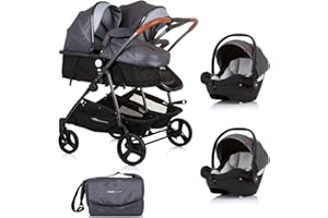 MON MOBILIER DESIGN DUO SMART - Cochecito gemelos o niños juntos, ancho 79 cm, color gris + 2 acogedor gris