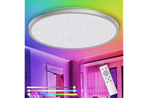 YIKANWEN Plafonnier LED 24W 3200LM, Lustre Moderna à 13 Couleurs RGB, Plafonnier Salle de Bain IP54 Étanche, Luminaire avec Télécommande pour Chambre, Cuisine, Salon, Balcon, Ø29,5cm