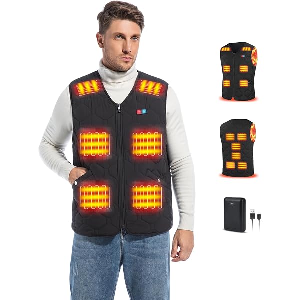 Gilet riscaldato da uomo con power bank, 15 zone di