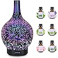 Essential Oil Diffuser Electric Aromatherapy Diffuser with 6 Essential Oil Set 3D Firework Glass Ultrasonic Aroma Diffusers Waterless Auto Shut-Off with 7 LED lights for Home Office Yoga Gift 120ml