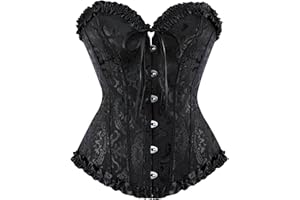 Springcmy Women Plus Size Corset Tops Boned Overbust Bustier Shapewear Lingerie Floral Lace Up Furry Trim Push Up Santa Christmas Costume