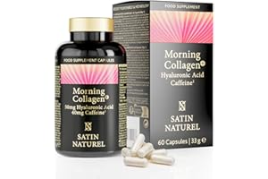 ‎SATINNATUREL Hyaluron Kollagen Kapseln hochdosiert + 40mg Koffein - 550mg Marine Collagen mit Vitamin B Komplex & Chlorella - 60 Beauty Kapseln statt Koffeintabletten - Ohne Zusatzstoffe, Nahrungsergänzungsmittel