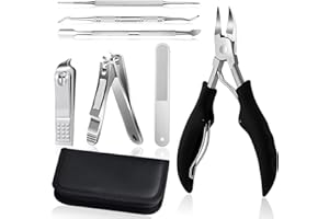 Amlope Cortaúñas para uñas de pies, 7 unidades, juego de pinzas para uñas de pie profesionales, pinzas afiladas para uñas fuertes con lima de uñas en caja de regalo para uñas gruesas y encarnadas