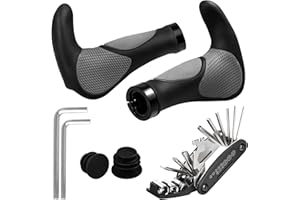 BITOYO Poignées Velo Ergonomiques avec 16 en 1 Multifonctions Outil à Vélo Réparation, Poignee VTT Antidérapantes, Poignées de Guidon pour 22 mm VTT/BMX/Montagne/Descente/Pliable/Urbain vélo