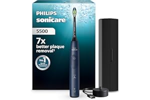 Philips Sonicare 5500 cepillo dental eléctrico, sónico con 2 modos, alerta de presión, EasyStart, SmarTimer y BrushPacer, azul marino, modelo HX7113/01 [Nueva Tecnología]