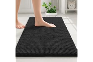 COMPOLICY Tapis de bain en chenille - 50 x 80 cm - Antidérapant et absorbant - Lavable - Absorbant l'eau - Noir