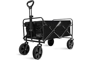 Alivio Heavy Duty Folding Wagon Cart Large, Collapsible Outdoor Garden Trolley with Adjustable Handle for Holiday Shopping Outdoor Camping Garden Beach 70 x 48 x 50cm (Black)