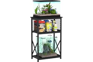 Snughome 10 Gallon Aquarium Stand with Storage, 3 Tier Heavy Metal Fish Tank Stand Shelf 20.47" x 11.42" x 30.91", Black