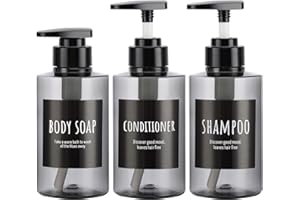 Segbeauty Leere Shampoo-Flaschen, 300 ml, Kunststoff, Pumpspender-Flasche, 3 Stück, nachfüllbare Shampoo-Pump-Flaschen für Dusche, graue Pump-Flaschen für Körperseife, Shampoo, Hotel, Badezimmer