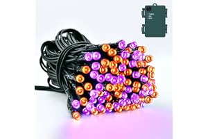 Dalugo Halloween dekoration utomhus, 5 m 50 LED orange lila halloween ljusslinga med timer, IP65 vattentät ljusslinga batteri för inomhus utomhus trädgård fest höst halloween dekoration