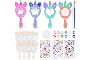 MOOCUCA 12 Stücke Einhorn Bastelset Kit, Holz Einhörner Spiegel, Holzbastelsets für Kinder, Einhorn zum Bemalen, für Mädchen Kindergeburtstag Party Geschenke, Einhorn Geschenke