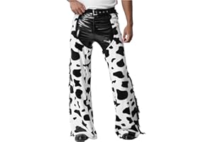 Fldy Unisex Cow Spot Pattern Flannel Hollow Out Chaps Pants for Cowboy Cowgirl Biker Overpants