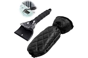 FAMINI Eiskratzer, 2er Eiskratzer mit Wasserdichtem warmen Handschuh,Eiskratzer Auto mit Rutschfestem Griff zum Entfernen von Frost, Schnee und EIS (Schwarz)