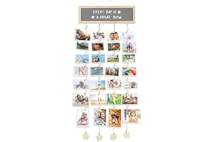 Icona Bay Wall Hanging Picture Frame Collage (15x5, Rustic Brown), Large Family Wall Photo Gallery w/Letter Board, Alphabet & Clips, Multiple Pictures Wall Decor Hanging Display