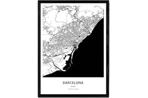 Nacnic Poster mappa di Barcellona - Spagna. Fogli città della Spagna con i mari e fiumi, in colore nero. formato A3