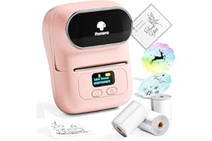 PHOMEMO Phoemo M110 Juego de impresoras de Etiquetas,Etiquetadora portátil Bluetooth, Impresora Etiquetas Bluetooth térmica con 3 Rollos Etiquetas,Adecuado para Comercio minorista, Empresas, oficinas.Rosa