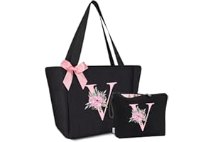 Vavabox Borsa tote personalizzata con iniziali dalla A alla Z, regalo impermeabile per donne, damigelle, mamma, insegnanti, amici