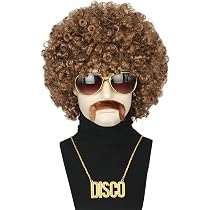 Hippie Kostüm-Set – Afro-Perücke, Sonnenbrille, Friedenszeichen-Halskette & Schnurrbart, 4-teilig Für 70er-Party
