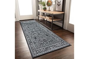 RUGS SHOP Long Hallway Runner Rug - Tradiational Floral Pattern Distressed Runner Rug Crapet Mat for Bedroom Living Room Hall Hallways (60 x 220 cm, Grey - 210)