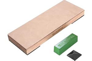 SHARPAL 204N Leather Strop (Genuine Cowhide) L 20cm x W 7.5cm Kit with 54g. Polishing Compound & Angle Guide, Knife Stropping Block for Sharpening & Honing Knives, Straight Razor, Woodcarving Chisels