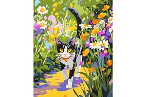 NEWENMO Schwarze und Weiße Katze Malen Nach Zahlen Erwachsene Set,Bunte Blumen Paint by Numbers Adult,Malen Nach Zahlen Kit,Einfaches DIY Handgemalt Ölgemälde,für Anfänger Home Dekoration 40x50cm