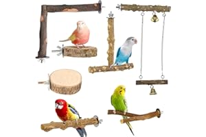 Allazone 7 PCS Perchoirs Naturels pour Oiseaux, Jouet Perroquet, Accessoires de Cage à Oiseaux pour Perroquets